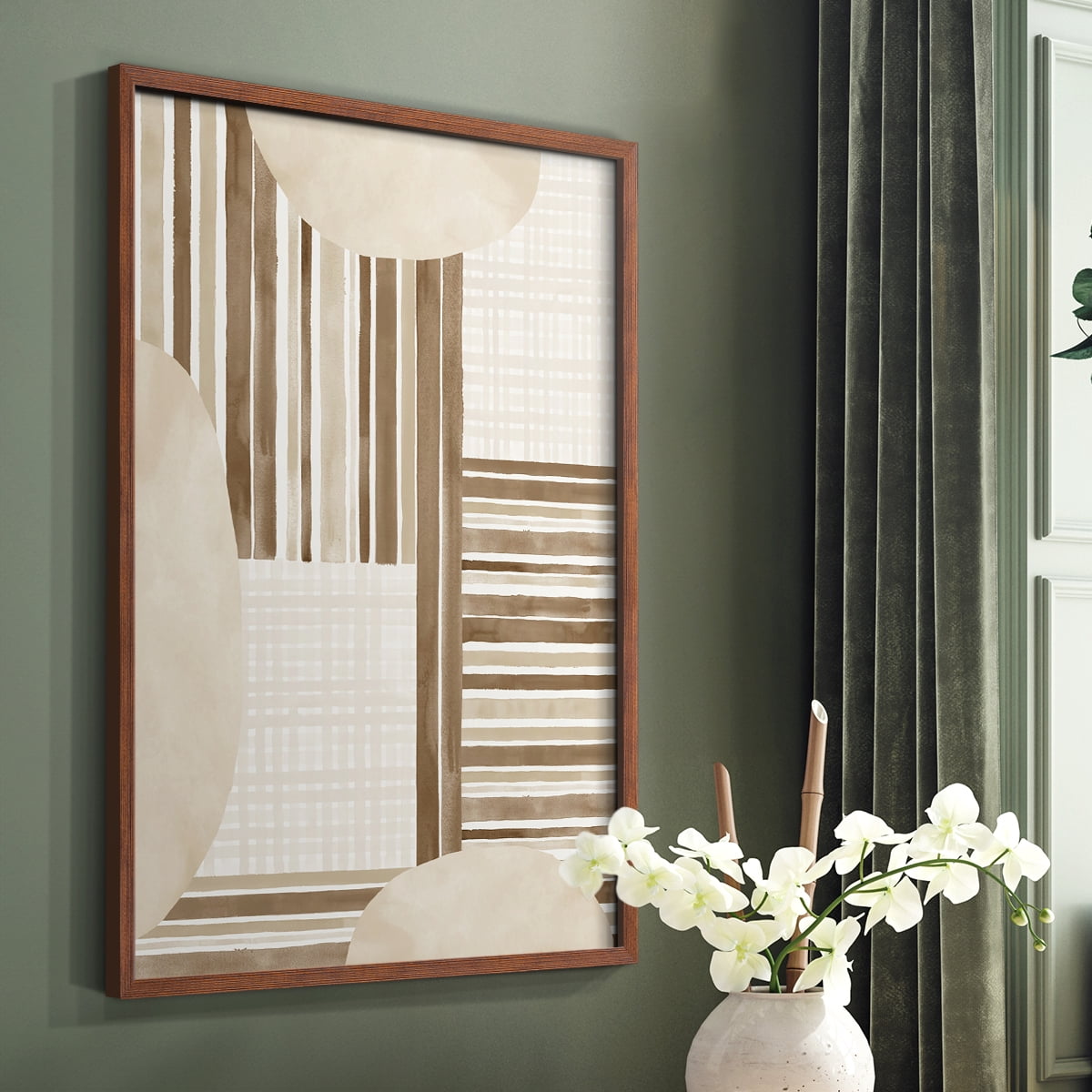 Neutral Stripes in Brown Solid Wood 8 x 10 Framed Print