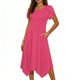 thumbnail image 1 of Mujeres Manga Corta Tops Casual Cuello Redondo Vestido de Impresión Irregularmente Falda Vestido de Manga Corta para Mujeres, 1 of 6