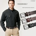 thumbnail image 2 of CTCMSP Double Prong Leather Belts for Men,Men's Brown Casual Work Belt for Jeans, 2 of 7