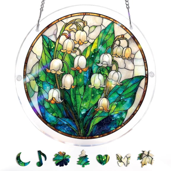 Acrylic Suncatcher Puzzle, Colorful Lily of the Valley Stained Glass Window Hanging Panel, 8 Inch Home Decor, Ideal Mother's Day & Birthday Gifts for Mom, Grandma, Women & Wife