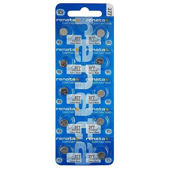 Renata Batteries 10 Pack 377 Silver Oxide 0% Mercury Electronic Battery SR626SW