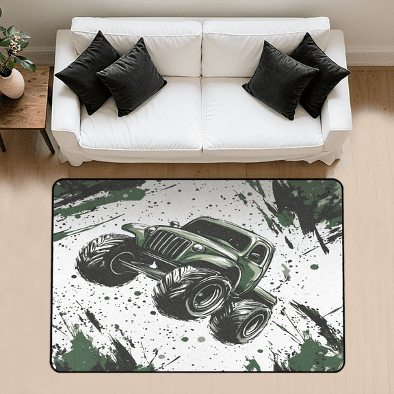 CURLYOOT Monster Truck Area Rug 3x5 Ft Rugs for Entryway Entrance Kitchen, Washable Non Slip Cartoon Car Indoor Floor Carpet for Bedroom Living Room