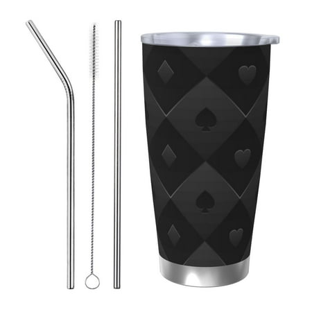 

KLL Black Poker Print 40oz Stainless Steel Insulated Car Cup with Spillproof Lid - Keep Your Drink Hot or Cold on the Go-Straw Three-piece Set