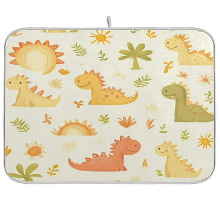 

Cute DinoscorKitchen Drying Mat Heat Resistant Drainage with Non-Slip Rubber Backing Hides Stains Super Absorbent Easy to Clean 18×24in