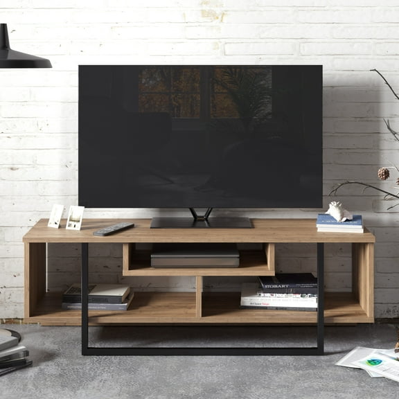 Asal 47" Modern Metal Wood TV Stand for 55 inch TV Walnut & Black