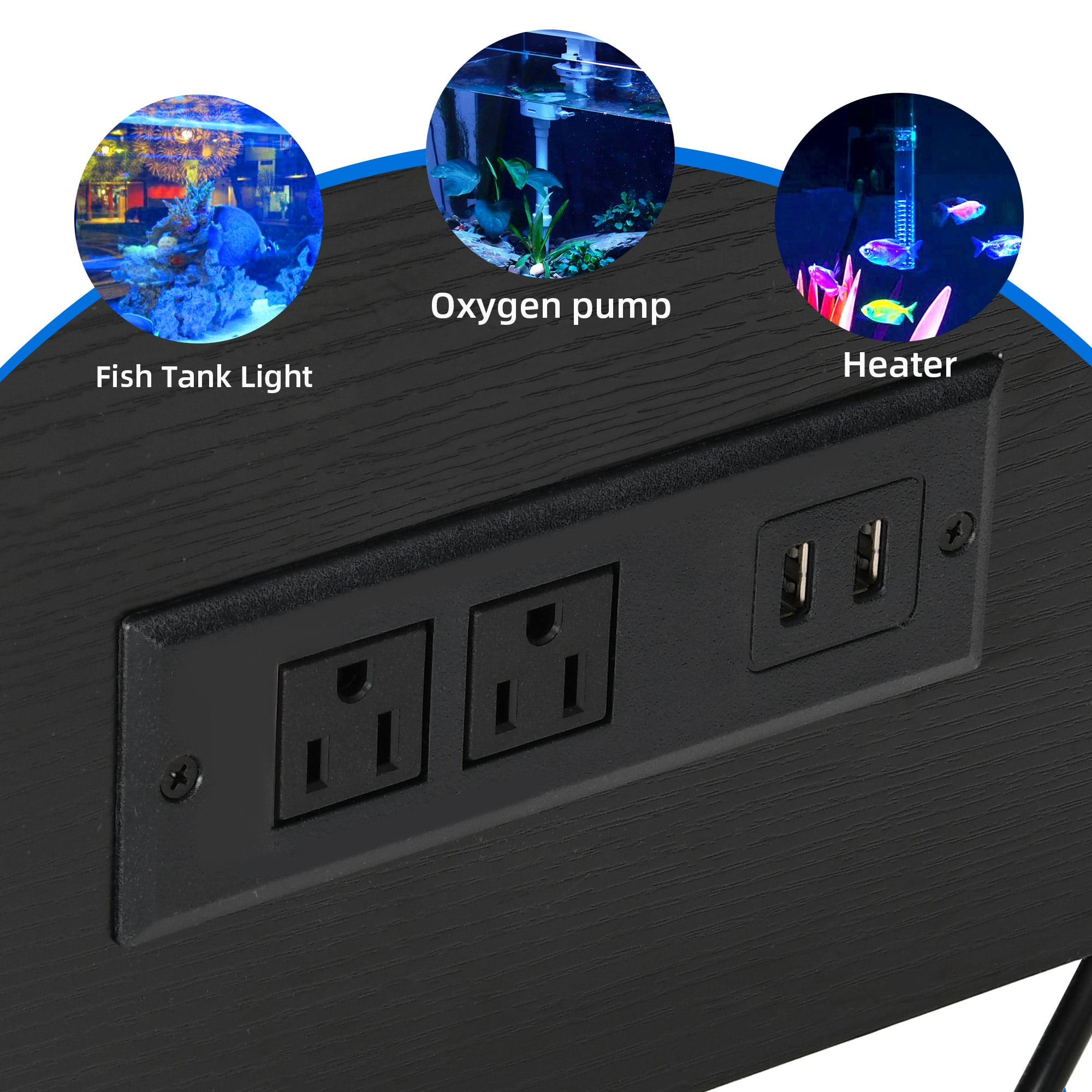 Uforic Aquarium Stand with Power Outlets & LED Light and Cabinet for 20-30 Gallon Fish Tank Stand, Turtle Tank, Reptile Terrarium - Black