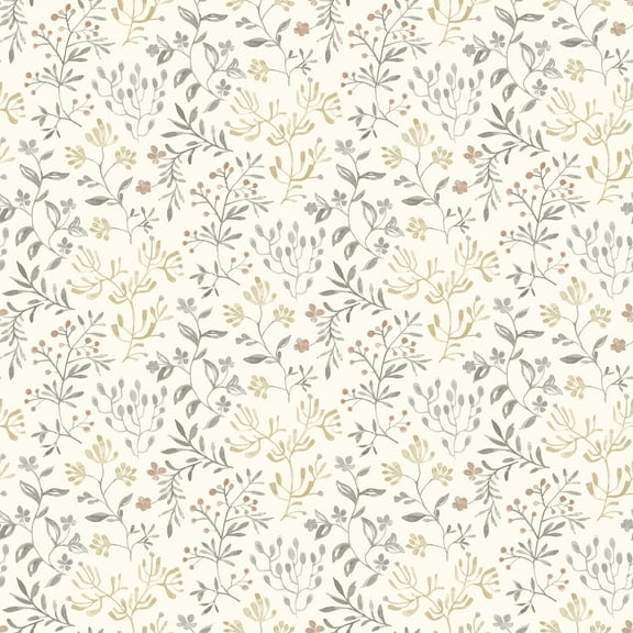 Chesapeake Tarragon Grey Dainty Meadow Wallpaper, 20.5-in by 33-ft