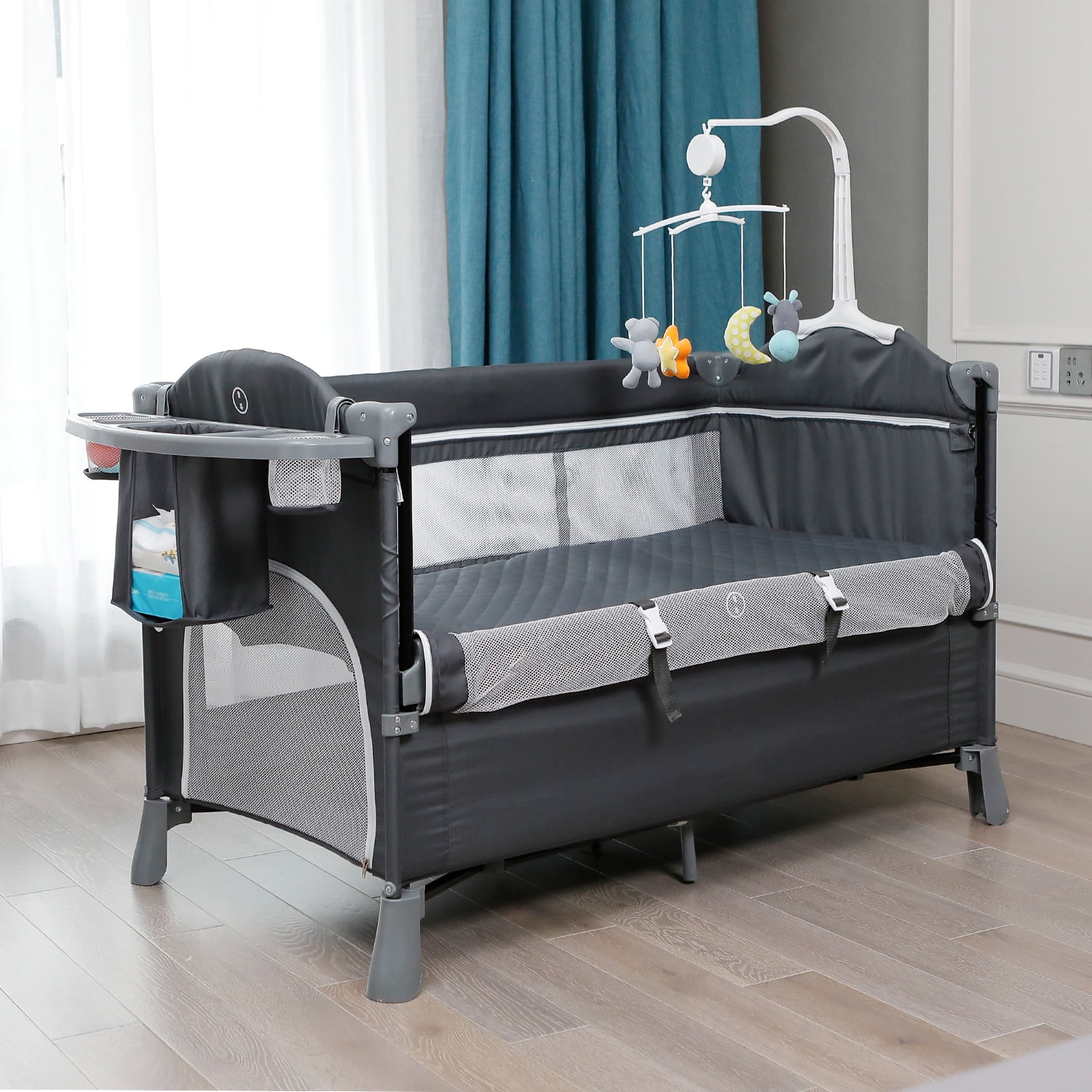 JOYMOR 3 in 1 Foldable Baby Bedside Sleeper Bassinet Bed with 