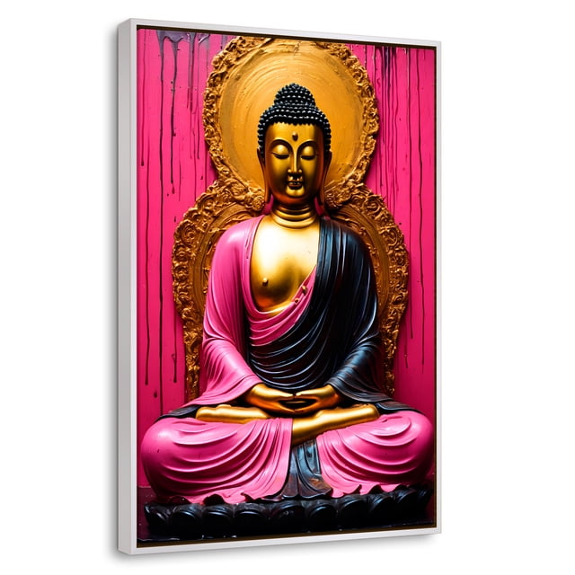 Cuadro Decorativo Canvas Revolution Marco Flotante Meditación Dorada 60x90 Marco Blanco