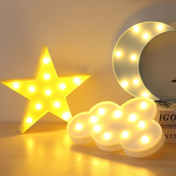 3 Pcs Decorative LED Lights, Star Moon Cloud Lights, Wall-Mounted Night Lights, for Bedroom Living Room Party Decor, 3 Colors