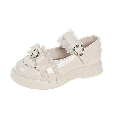 eileial Girls Mary Jane Shoes School Kids Uniform Flats Ballet Strap Dress Formal Slip-on(White 3.5-4 Years)