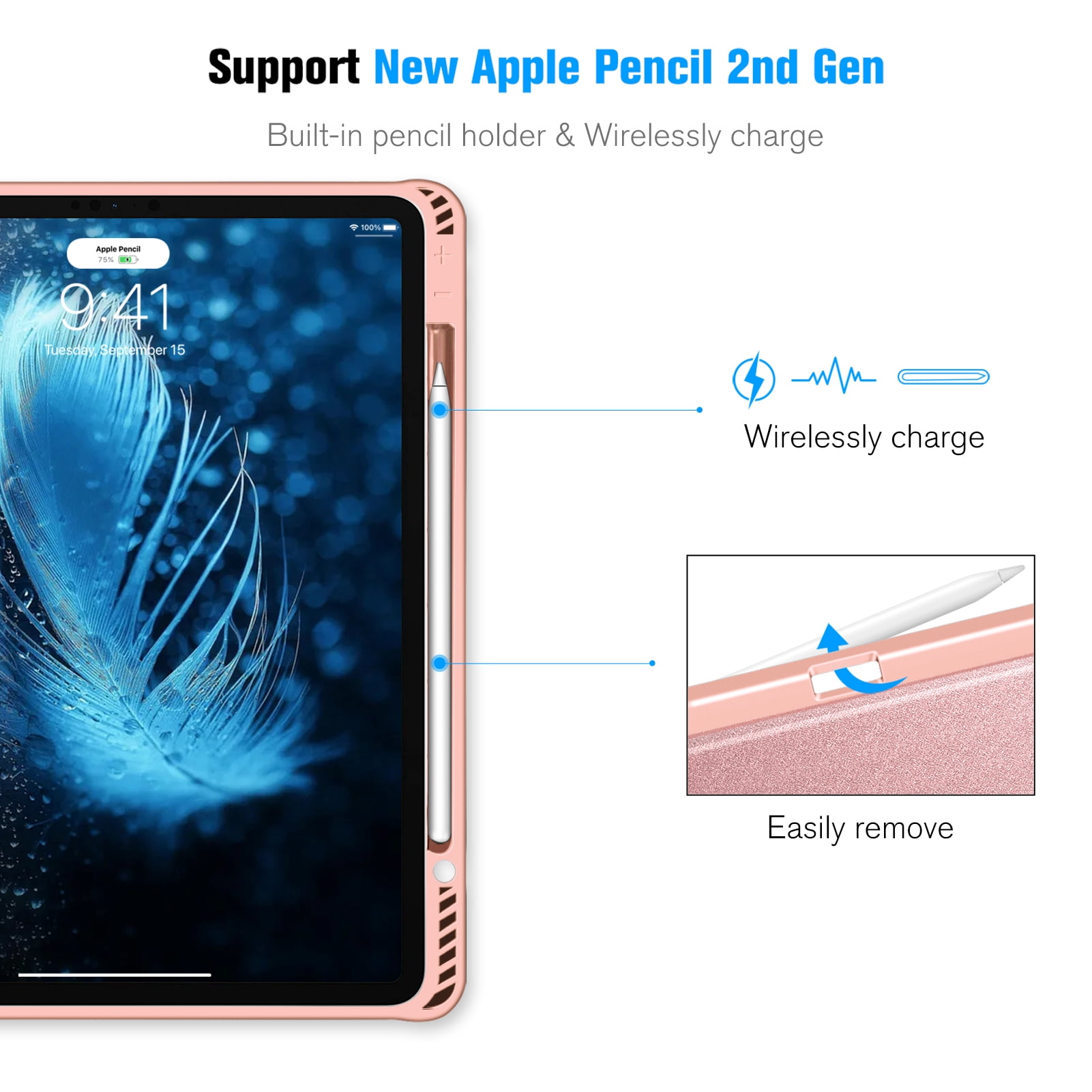 CaseBot Case for iPad Pro 12.9-inch 5th 4th & 3rd Generation (2021/2020/2018) - Shockproof Rugged Magnetic Soft TPU Back Cover w/Pencil Holder