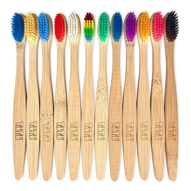 10 Cepillo de Dientes de Bambú TIK TIK biodegradable cerdas suaves Paquete de 10 piezas
