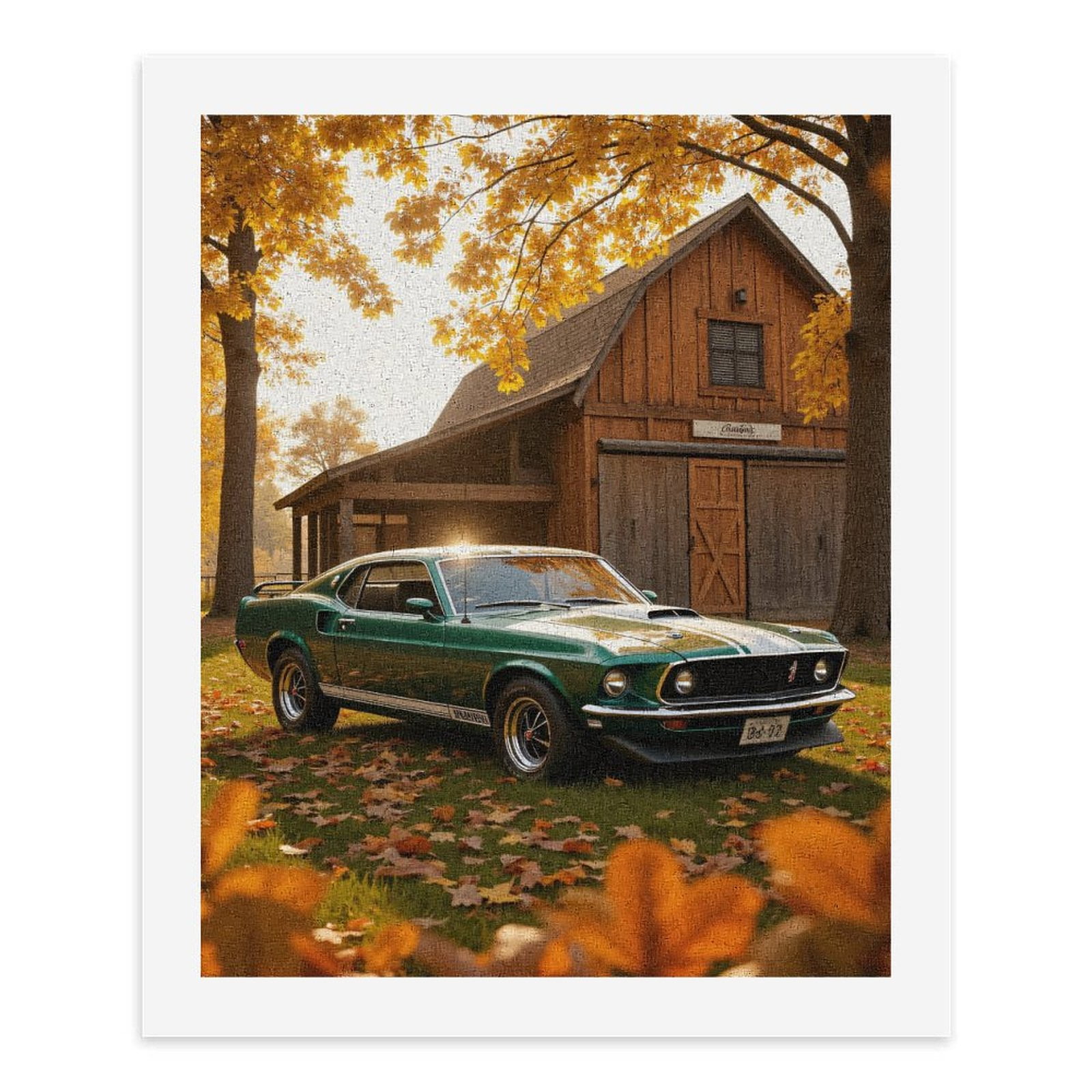 Paint By Numbers Kit for Adults Beginner - DIY Green Classic Car Autumn Scene Canvas Painting Kits for Adults, Frameless Paint By Number for Adults for Home Wall Decor 16x20 Inch