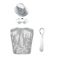 thumbnail image 2 of Haitryli Kids Girl's Boy's Jazz Disco Hip Hop Choir Dance Vest Top Waistcoat and Hat Bowtie Necktie Fancy Party Outfit Silver 13-14, 2 of 7