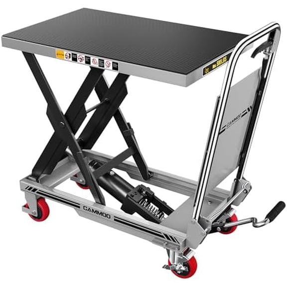 Hydraulic Lift Table Cart, 500lbs Capacity, 28.5" Lifting Height, Single Scissor Lift with Non-Slip Pad & Safety Guard Foldable Handle for Material Handling and Transportation, Gray