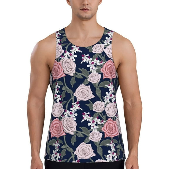 Gaeub Rose Flowers Men's Athletic Tank Top, Workout Sleeveless Shirts, Running Tank Tops for Gym, Running, Training - Small