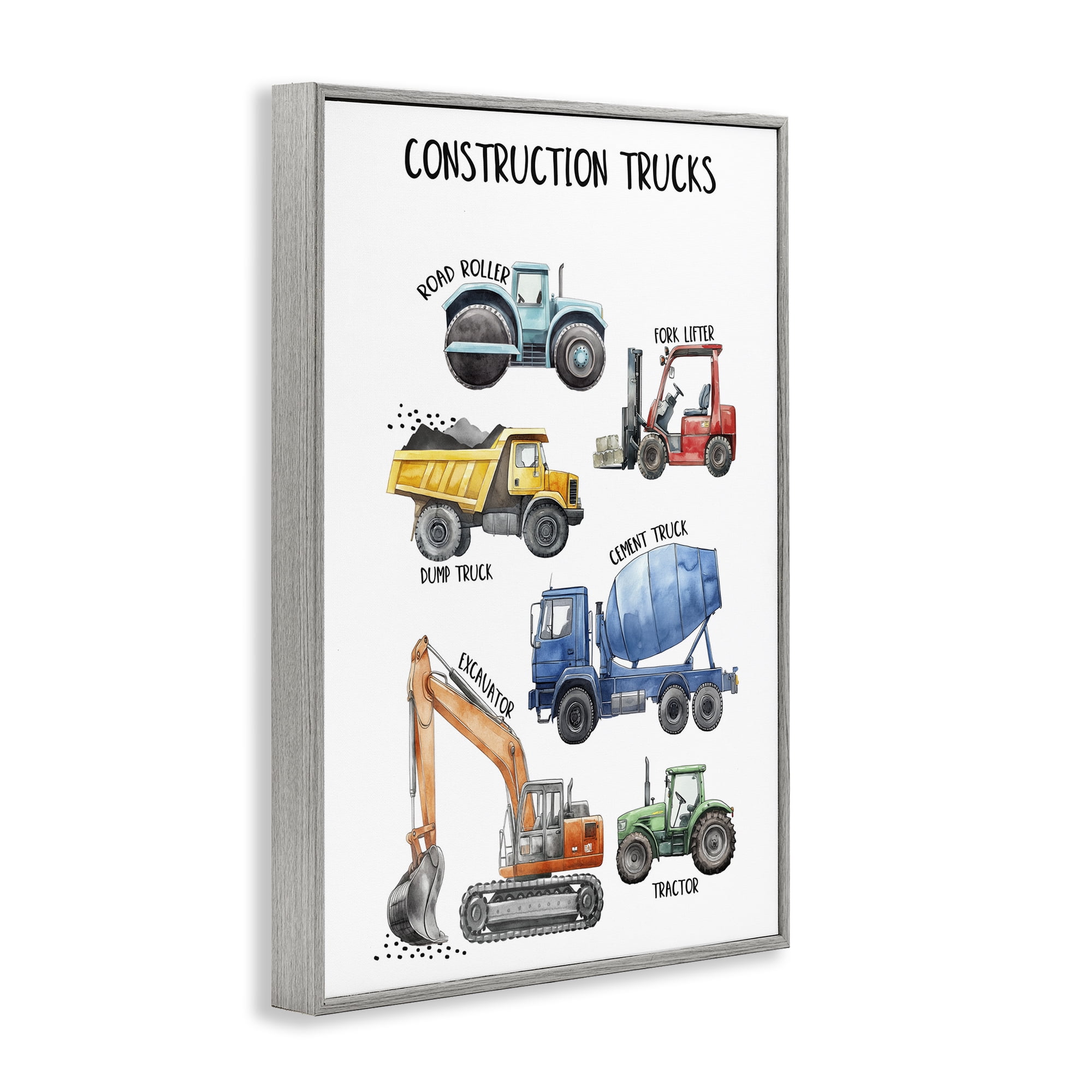 Stupell Industries Utility Trucks Construction Gray Framed Giclee Art, design by Christine Simpson Art