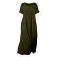thumbnail image 5 of FRSASU Robe en Coton et Lin pour Femme à Manches Courtes, Col Rond, Robe Maxi Bohème, Décontractée, Été, Modeste, Longue et Fluide, Plage, Vacances, Robes Vert Armée TTG(TTG), 5 of 5