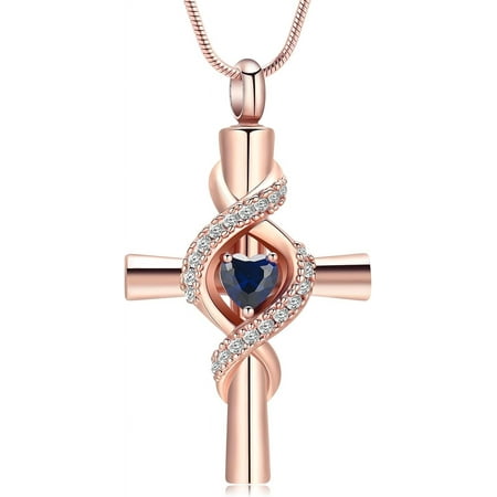 Cross Cremation Jewelry for Ashes Crystal Heart Memorial Urn Necklace for Ashes Infinity Keepsake Pendant