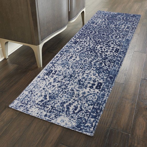 RugSmith Navy Modern Heritage Distressed Vintage Inspired Runner Rug, 2