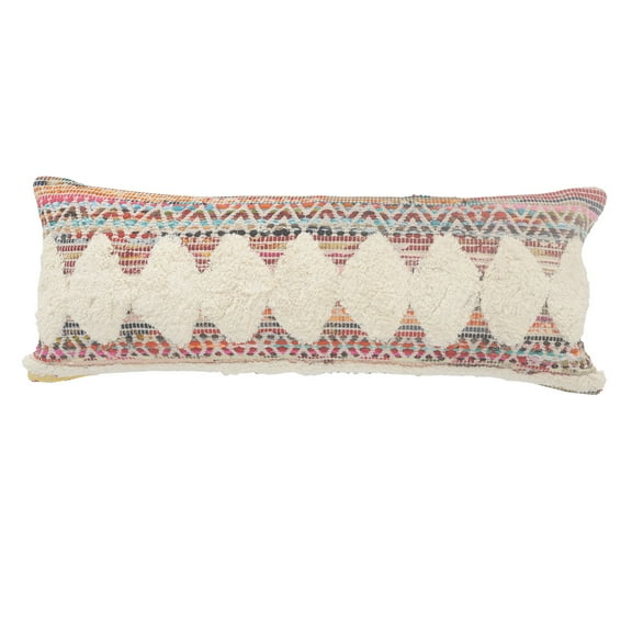 Laddha Home Designs 36" White and Red Diamond Chevron Handmade Rectangular Lumbar Pillow