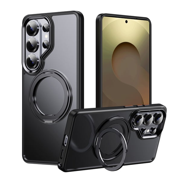 Luxury Clear for Samsung Galaxy S26 Ultra Case with Magnetic Kickstand, Compatible with MagSafe Adjustable Ring Holder Soft TPU Shockproof Non-Yellowing Case Cover for Samsung Galaxy S26 Ultra, Black