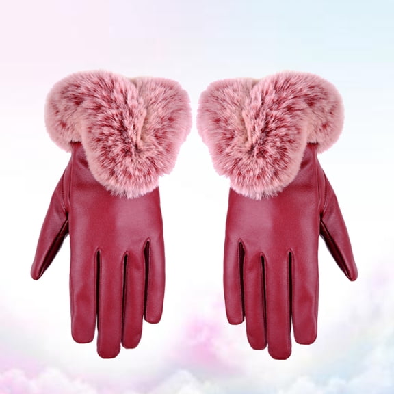Raindrops Red Pu Leather Fleece Mitten 1 Pair Cold-Weather Cycling Gloves For Women Winter