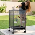 thumbnail image 5 of NiamVelo Bird Cage 35 Inch Wrought Iron Flight Birdcages for Cockatiels Parakeets Pigeons Parrot Lovebird with Rolling Stand Bird Playground, Black, 5 of 8