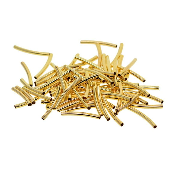 50 piezas de cuentas de tubo curvadas para manualidades, cuentas de tubo de fideos, hallazgos de cobre para bricolaje dorado