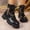 Black-E, variant on Women's Goth Chain Platform Combat Booties, Chunky Block Stacked Heel Biker Motorcycle Boots with Lace Up, Zipper and Buckle, Punk Rock Aesthetic Footwear