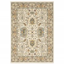 HomeRoots 10' X 13' Ivory Oriental Power Loom Stain Resistant Area Rug With Fringe