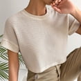 thumbnail image 4 of BXSRUTA Women's Crew Neck Short Sleeve Knit Top Casual Loose Fit Textured Side Slit T Shirt, 4 of 8