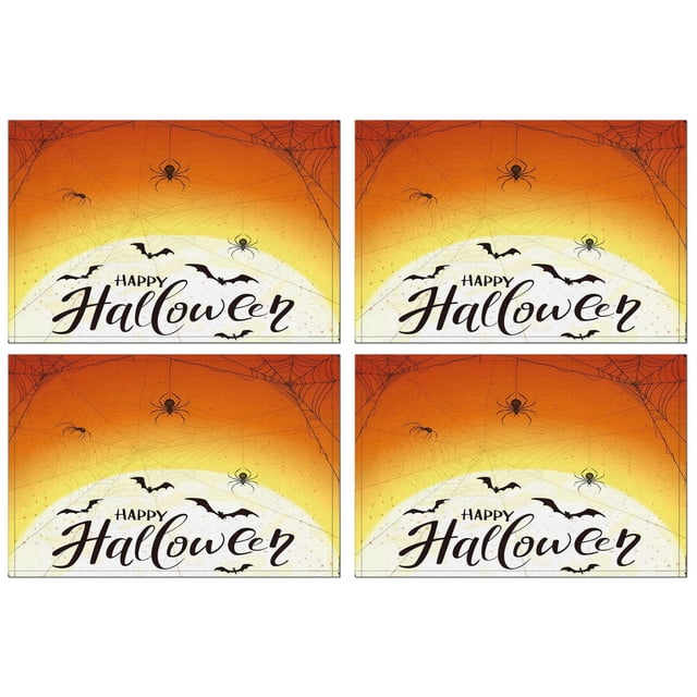Ensemble de 4 Sets de Table d'Halloween 12x18 Po Sets de Table de Saison en Lin Durables Décorations pour Fête à la Maison