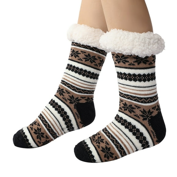 Stockings Christmas Fuzzy Slipper Socks With Grips Cozy Holiday Indoor Socks For Women(One Size) Polyester Long Socks