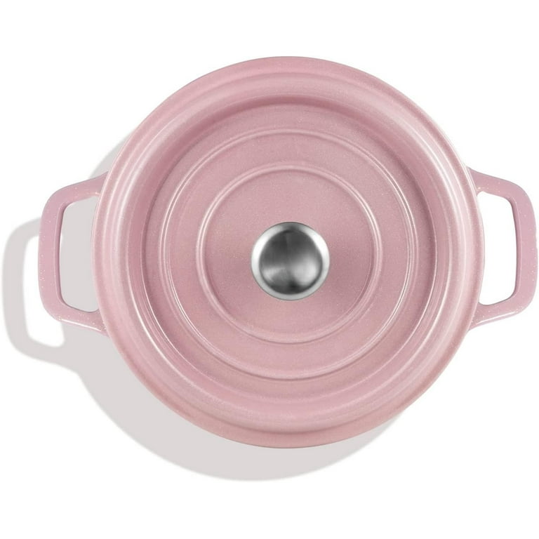 26CM Pink Dutch Oven Enameled Cast Iron Soup Pot With Lid Saucepan