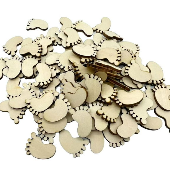 QHUDLV Wooden baby feet craft decor, wedding table decoration, 50 pcs