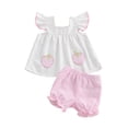 thumbnail image 1 of Baby Girl Summer Clothes Stripe Print Flying Sleeve Tank Tops Ruffled Shorts Outfit, 1 of 8