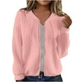 thumbnail image 3 of BiZtdJrK Sweater Jacket for Women Cable Knitted Zip Up Long Sleeve Casual Jacket Fashion Fall Sweaters Coat Pink S, 3 of 7
