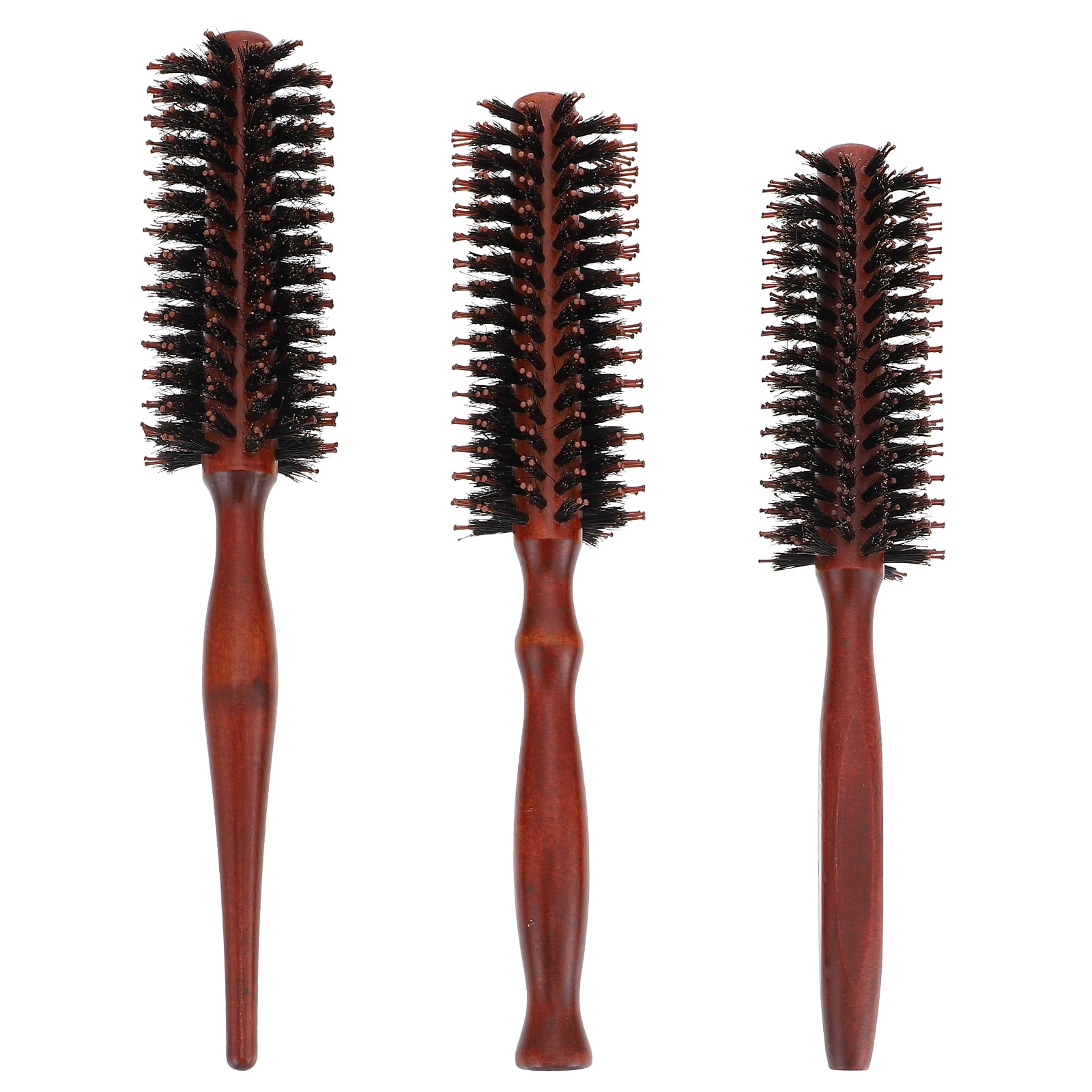 3Pcs Round Bristle Hair Brush Natural Wood Handle Hair Brush for Men