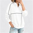 thumbnail image 4 of ClodeEU Women's Color Block Stripe Half Zip Collar Long Sleeve Sweatshirt,Casual Loose Pullover Top White,Women's Plus XXL, 4 of 9