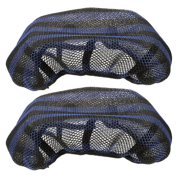 FELTECHELECTR 2Pcs Car Seat Cushion Thin Motorcycle Seat Cover Full Coverage Design Honeycomb Blue Stripes Breathable