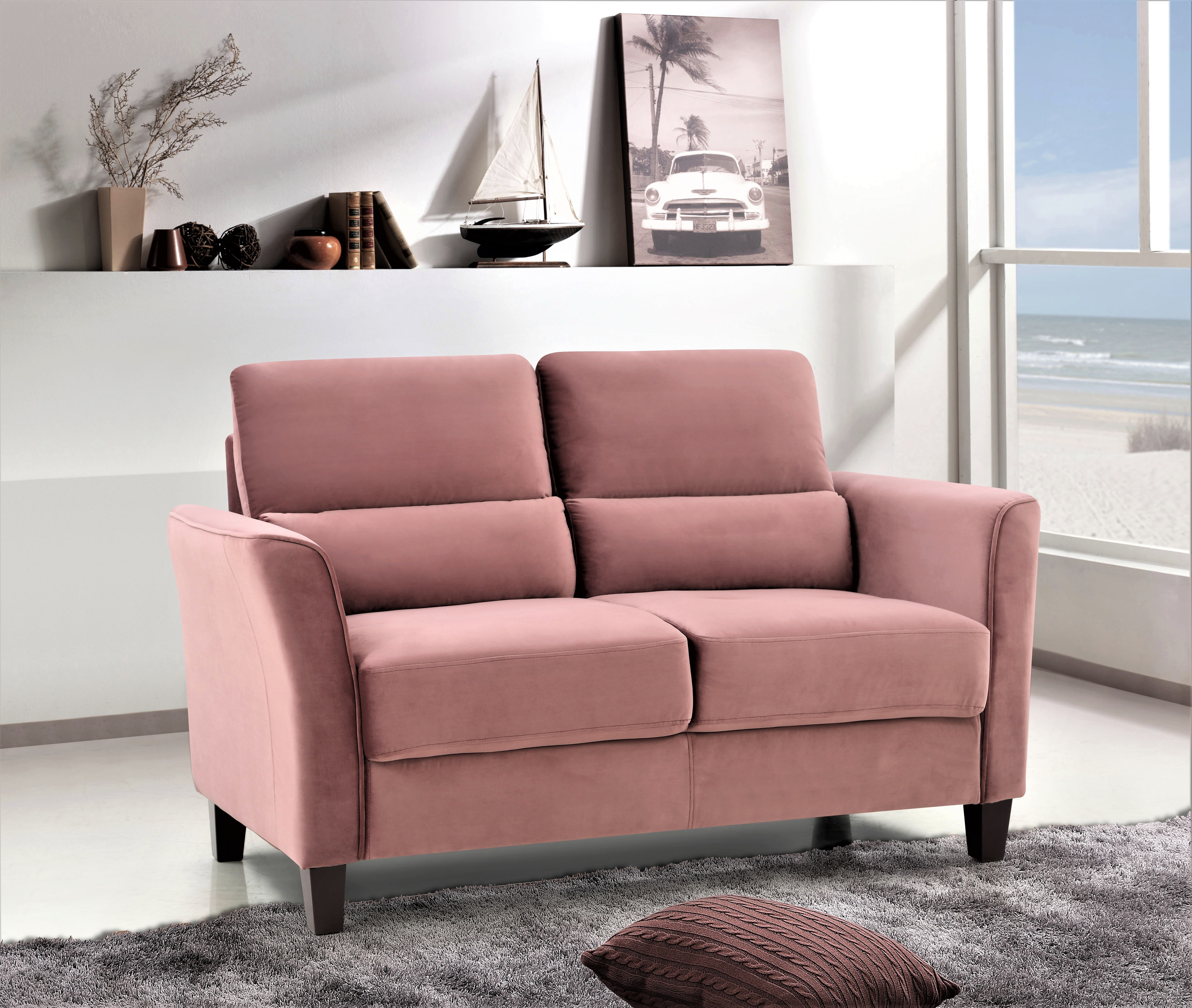 Uspridefurniture Aalt 57.88" Velvet Square Arm Loveseat -Pink