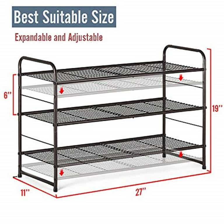 Auledio 3-Tier Shoe Rack, Stackable and Adjustable Multi-Function Wire Grid  Shoe Organizer Storage, Extra Large Capacity, Space Saving, Fits Boots