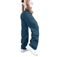 thumbnail image 3 of Dwellite Baggy Womens Cargo Pants High Waisted Open Leg Pants Hiking Lightweight Streetwear Trouser with Multiple Pockets Cyan 2XL, 3 of 4