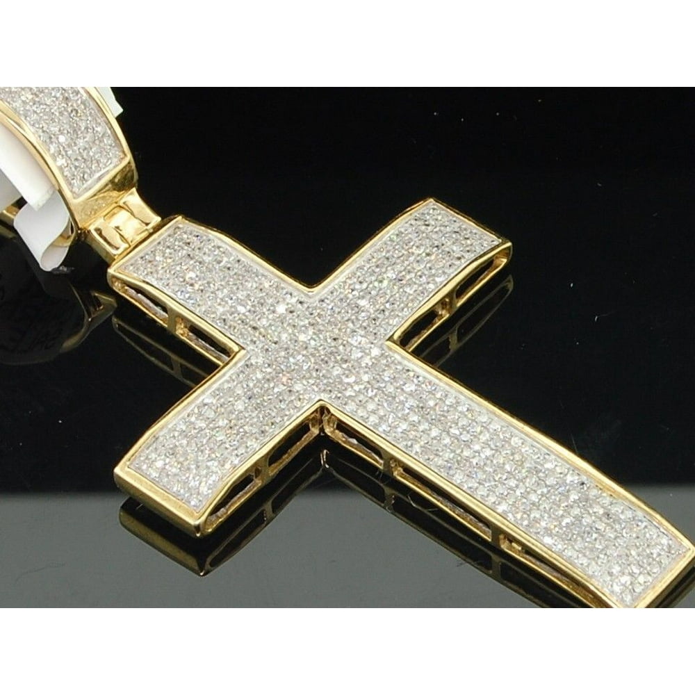 Jewelry For Less Mens 10K Yellow Gold White Diamond Cross Designer