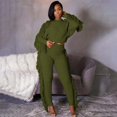 thumbnail image 5 of Gibobby Sudaderas de Forro Polar y Pantalones Conjunto casual de suéter con flecos de manga larga de punto sólido para mujer(Verde,XL), 5 of 5