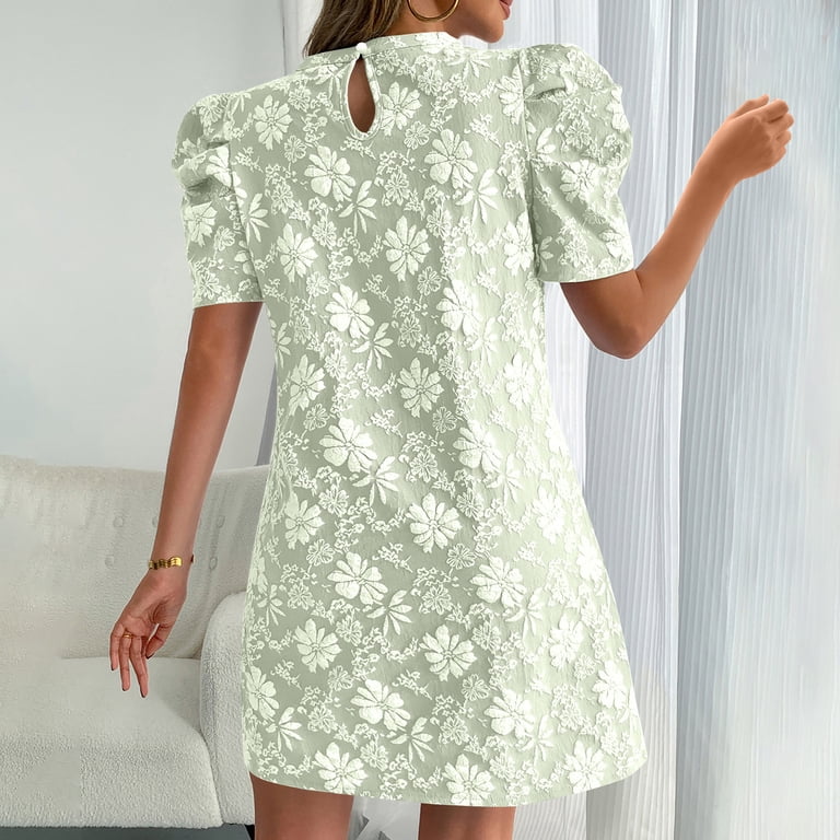 short flower print dresses short flower dress Jocelyn Short Sleeve Tied Cuff Layered Ruffle Dress Floral Print White