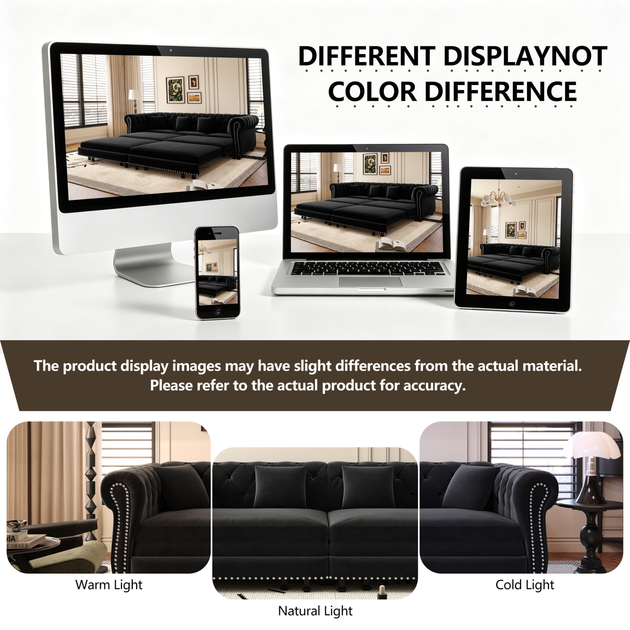 Noble House Ulwick Velvet Chesterfield Pull-Out Sofa Bed, 3-in-1 Convertible Sleeper Couch with Movable Ottoman, Black