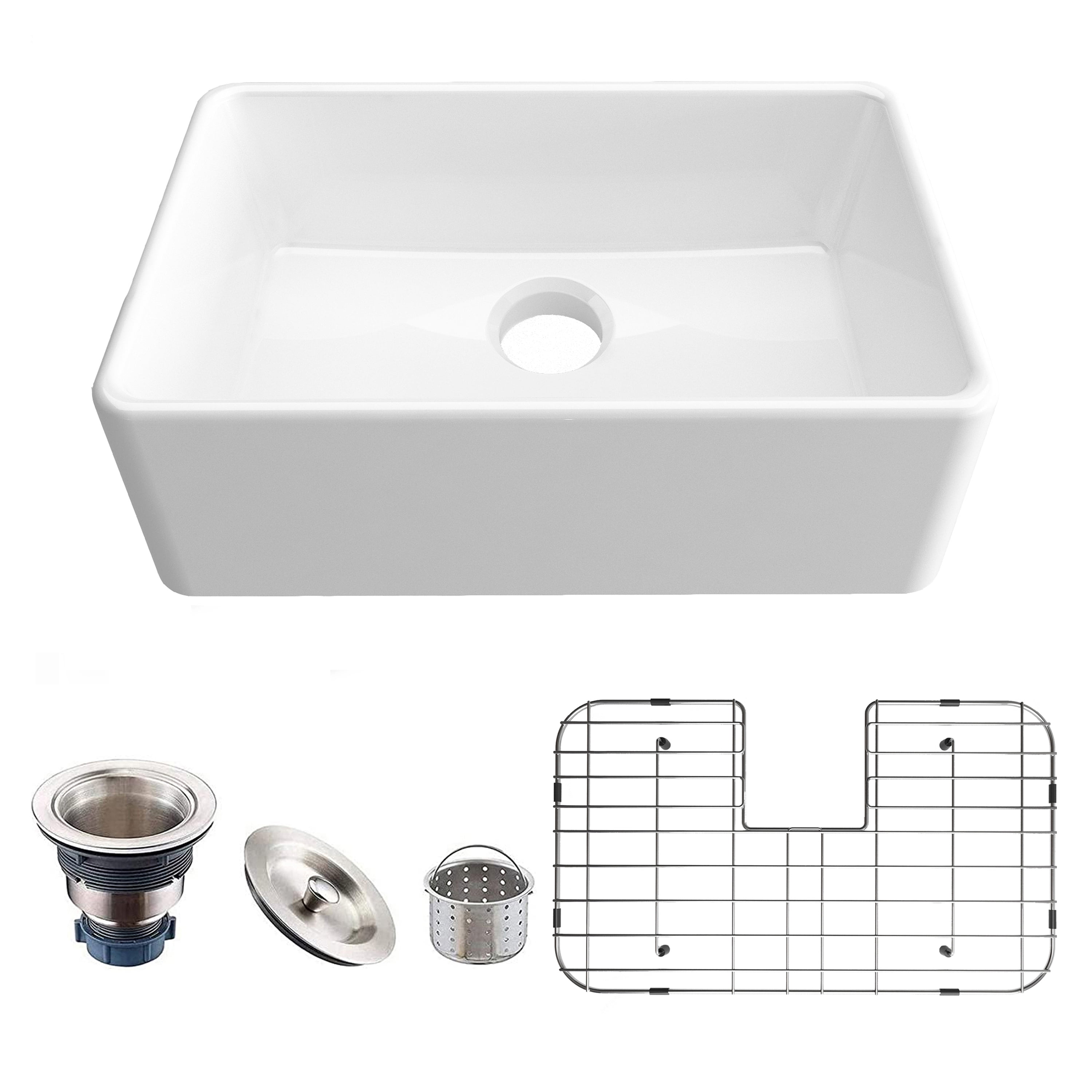 24Inch Small Farmhouse Ceramic Kitchen Sink, ApronFront Sink with
